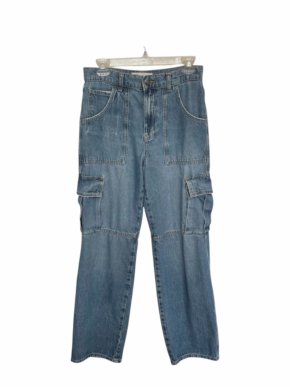 ZARA ZW Woman Blue Denim Cargo Utility Pants Jeans Womens Size 4 W 29 X 31 L